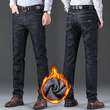 2024 New Jeans Brand Autumn Winter Jeans Warm Flocking Warm Soft Men Activities Warm Fleece Men Jeans Black Blue  Colors