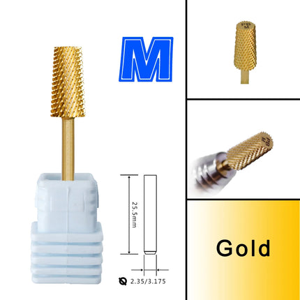 RolinStar 6.6 Large Trapezium Tapered Barrel Gold Silver steel Carbide milling cutter nail drill bit manicure pedicure
