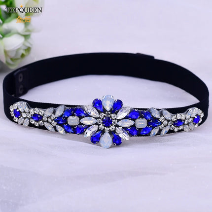 TOPQUEEN S01-E Fashion Floral Rhinestone Buckle Women's Elastic Waist Cinch Belt for Dress Formal Dress Belt Evening Party Band