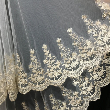 Women Bridal Veil Gold 2 Layers Short Tulle With Comb Wedding Accessories Real Sample