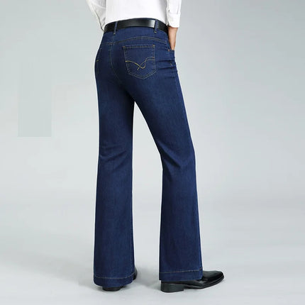 2026 Men's Four Seasons New Flared Jeans Mid-Waist Stretch Boot Cut Business Fashion Trend Casual Wide Leg Pants