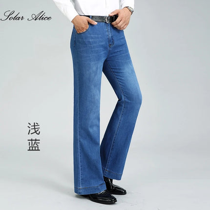 2026 Men's Four Seasons New Flared Jeans Mid-Waist Stretch Boot Cut Business Fashion Trend Casual Wide Leg Pants