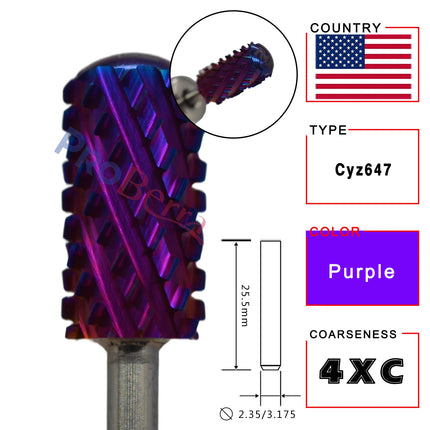 RolinStar 6.6 Large Round Top Barrel 4XC Gold Silver Dark Purple Blue Rainbow Rose gold 7 different color nail drill bits