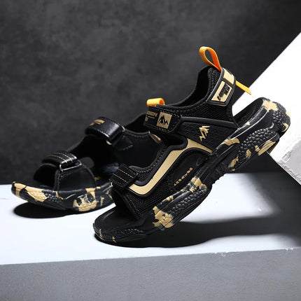 New 2026 Summer Beach Water Children Sandals Fashion Shoes Lightweight Non-slip Soft Bottom Shading Leather Boys Comfortable