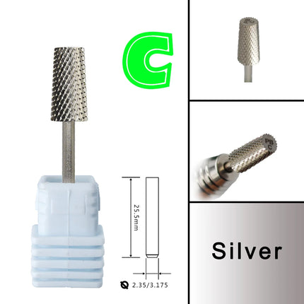 RolinStar 6.6 Large Trapezium Tapered Barrel Gold Silver steel Carbide milling cutter nail drill bit manicure pedicure