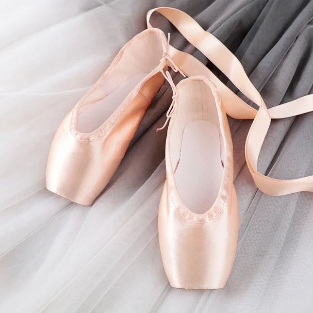 Professional Ballet Pointe Shoes With Genuine Leather Sole Women Satin Ballet Shoes With Ribbons For Professional Ballerina