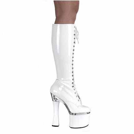 Sexy Patent leather Thin heels 15cm High heeled shoes Fahion Thigh high boots Nightclub Pole dancing Cross dressing Gothic Party