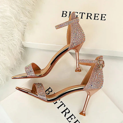 BIGTREE Silver Bling Crystal Sexy Women Sandals High Heels Buckle Strap Gladiator Women Sandals Stiletto Wedding Rhine Stone