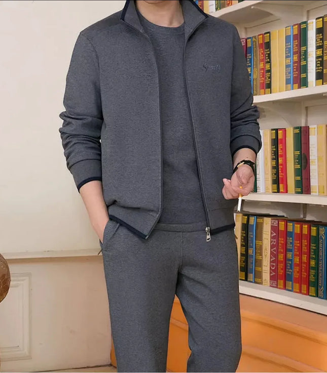 Herren Sportbekleidung Freizeitanzug Zweiteiler Set 2022 Herbst Neu Trainingsanzug Stehkragen Reißverschluss Grau Sweatshirt Sweathose Survetement Homme