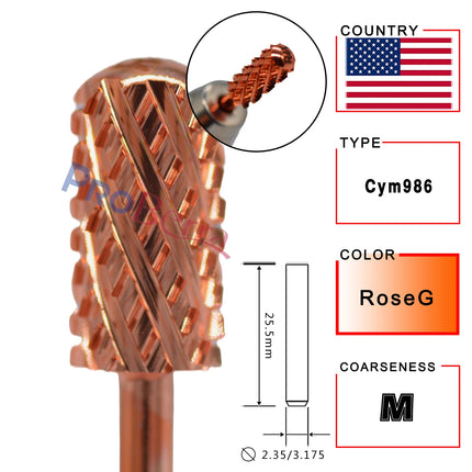 RolinStar 6.6 Large Round Top Barrel 4XC Gold Silver Dark Purple Blue Rainbow Rose gold 7 different color nail drill bits