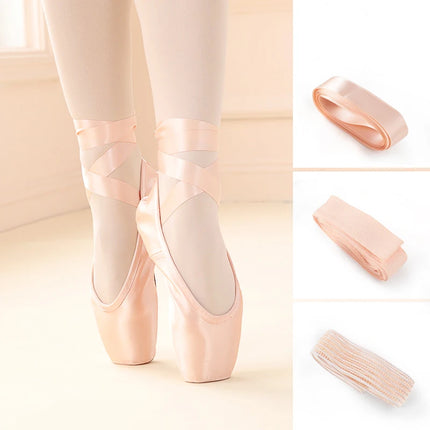 Professional Ballet Pointe Shoes With Genuine Leather Sole Women Satin Ballet Shoes With Ribbons For Professional Ballerina