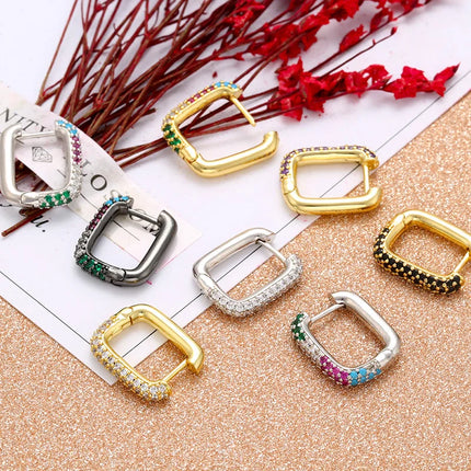 ZHUKOU Hoop earrings gold color silver color small hoop earrings crystal women rainbow earrings Fashion jewelry wholesale VE144
