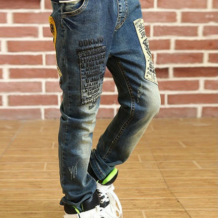 IENENS 5-13Y Boys Slim Straight Jeans Children Denim Long Pants Spring Autumn Wear Kids Casual Trousers