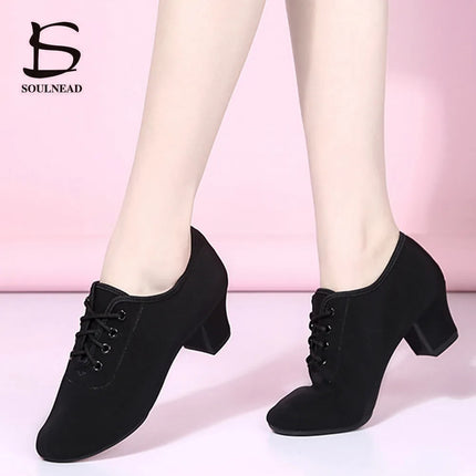 Women Latin Dance Shoes Suede Salsa Tango Ballroom Jazz Practice High Heels Comfortable Non Slip Performance Dance Sneakers