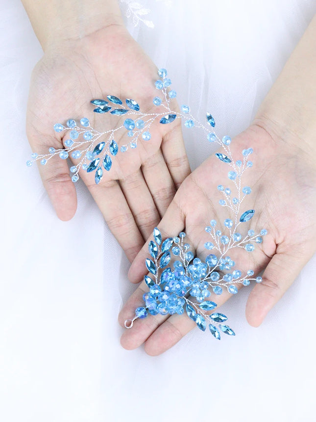 Romantische Braut-Haarreifen, blaue Kristall-Haarreifen, Strass-Damen-Kopfschmuck, Hochzeitsaccessoires für Party, Braut-Haarschmuck, Diadem