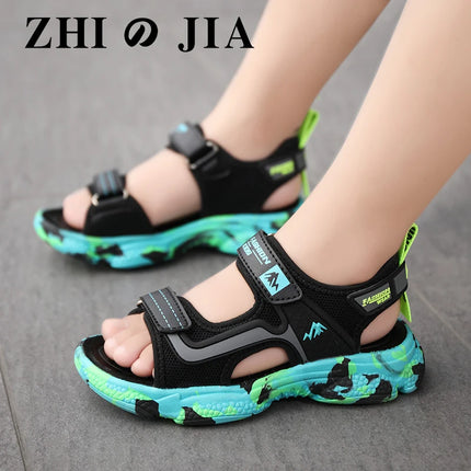 New 2026 Summer Beach Water Children Sandals Fashion Shoes Lightweight Non-slip Soft Bottom Shading Leather Boys Comfortable