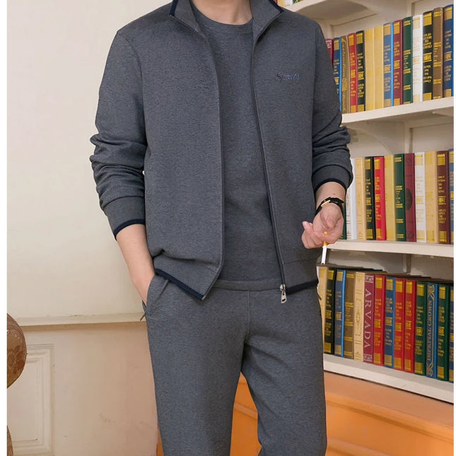 Herren Sportbekleidung Freizeitanzug Zweiteiler Set 2022 Herbst Neu Trainingsanzug Stehkragen Reißverschluss Grau Sweatshirt Sweathose Survetement Homme