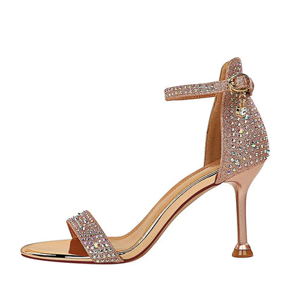 BIGTREE Silver Bling Crystal Sexy Women Sandals High Heels Buckle Strap Gladiator Women Sandals Stiletto Wedding Rhine Stone