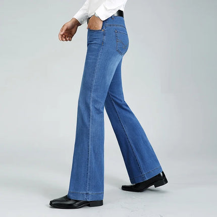 2026 Men's Four Seasons New Flared Jeans Mid-Waist Stretch Boot Cut Business Fashion Trend Casual Wide Leg Pants