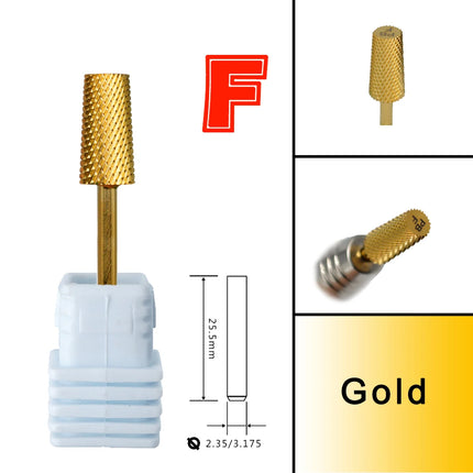 RolinStar 6.6 Large Trapezium Tapered Barrel Gold Silver steel Carbide milling cutter nail drill bit manicure pedicure