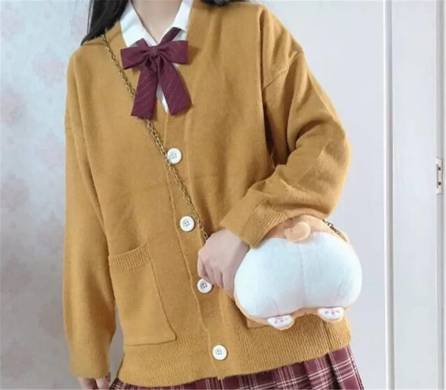 2026 Herbst Winter V-Ausschnitt Baumwolle Gestrickter Pullover Uniform Cardigan Mehrfarbige Damenmode Japanischer Stil Pullover Tops