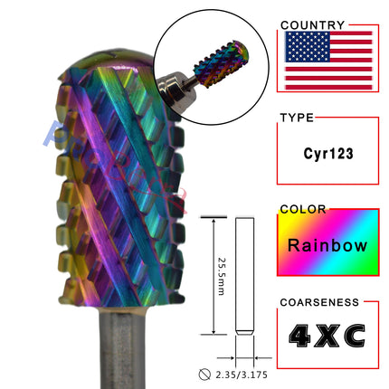 RolinStar 6.6 Large Round Top Barrel 4XC Gold Silver Dark Purple Blue Rainbow Rose gold 7 different color nail drill bits