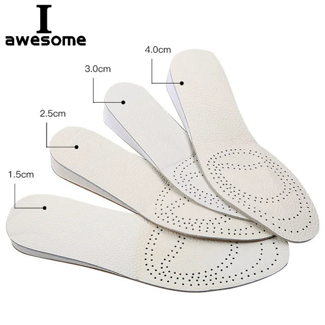 Unisex EVA Invisible Height Increase Insoles Double Cowhide Leather Soles for Men Women Shoes Lift Taller Increasing Insole Pads