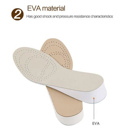 Unisex EVA Invisible Height Increase Insoles Double Cowhide Leather Soles for Men Women Shoes Lift Taller Increasing Insole Pads