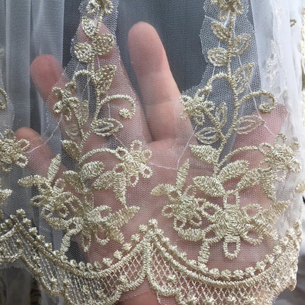 Women Bridal Veil Gold 2 Layers Short Tulle With Comb Wedding Accessories Real Sample