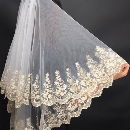 Women Bridal Veil Gold 2 Layers Short Tulle With Comb Wedding Accessories Real Sample