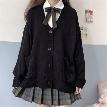 2026 Autumn Winter V-neck Cotton Knitted Sweater Uniform Cardigan Multicolor Women's Wear Japanese Style Sweater Tops