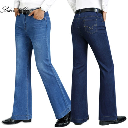 2026 Men's Four Seasons New Flared Jeans Mid-Waist Stretch Boot Cut Business Fashion Trend Casual Wide Leg Pants