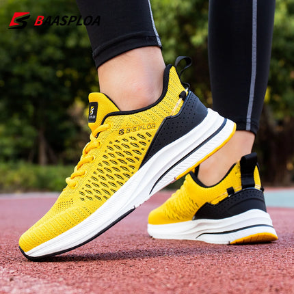 Baasploa New Men Knit Casual Walking Shoes Breathable Trendy Sneakers Original Light Shock Absorption Male Tennis Shoes