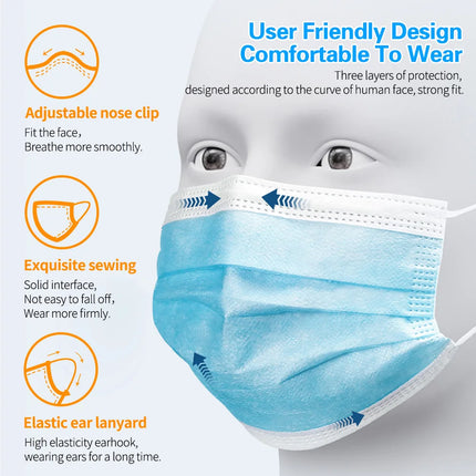 Masks 3-layer Mask Face Masks Melt Blown Cloth Disposable Anti-Dust Protective Masks Earloops Mouth Mask Black Mascarillas