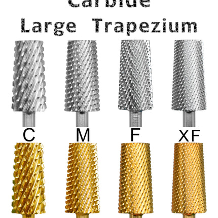 RolinStar 6.6 Large Trapezium Tapered Barrel Gold Silver steel Carbide milling cutter nail drill bit manicure pedicure