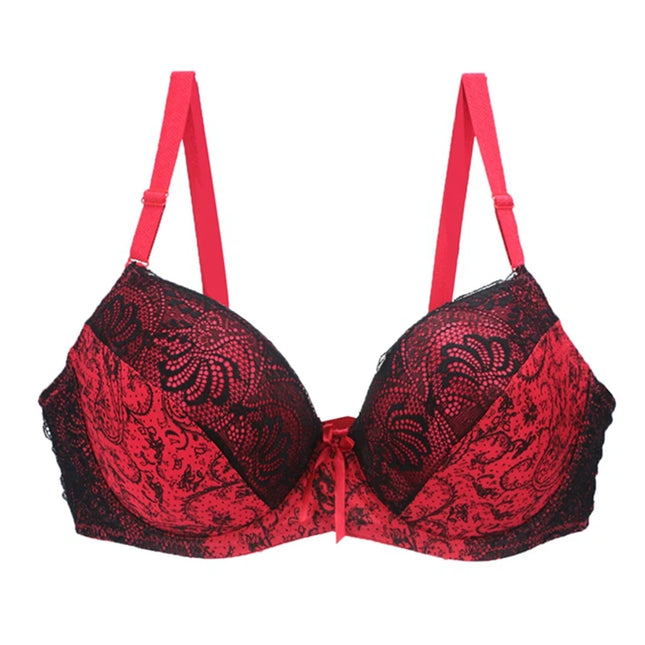 Neue sexy Spitzen-Push-Up-BHs für Damen Übergröße Weiblich tiefer Ausschnitt Schleife Blumen-Dessous D DD EF Vollschalen-BH