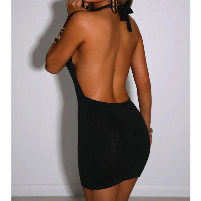 Black Bodycon Dress Women Halter Sexy Skinny Hollow Out Backless Mini Dresses Hot Summer Sleeveless - product image 2