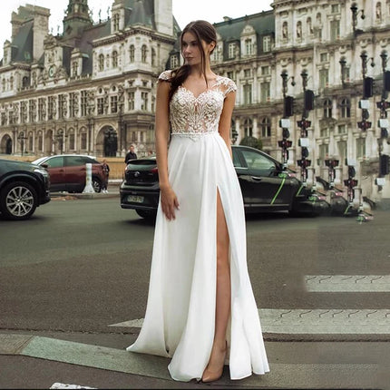 SoDigne Boho Wedding Dress 2022 Simple Side Slit Lace Backless Bridal Gown V-neck Beach Wedding Dresses Plus Size Customized
