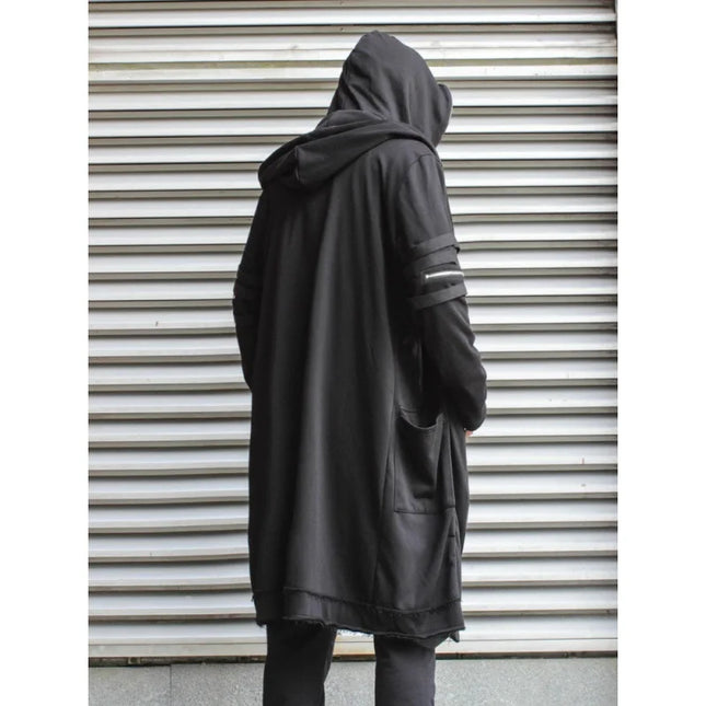Herren Fake zwei Trench Jacket Windbreaker Herren Gothic Punk Streetwear Lange Jacke Mäntel Funktion Hoody Kleidung Schwarz
