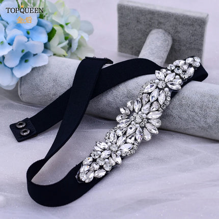 TOPQUEEN S01-E Fashion Floral Rhinestone Buckle Women's Elastic Waist Cinch Belt for Dress Formal Dress Belt Evening Party Band