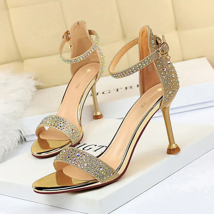 BIGTREE Silver Bling Crystal Sexy Women Sandals High Heels Buckle Strap Gladiator Women Sandals Stiletto Wedding Rhine Stone