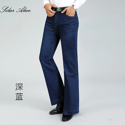 2026 Men's Four Seasons New Flared Jeans Mid-Waist Stretch Boot Cut Business Fashion Trend Casual Wide Leg Pants