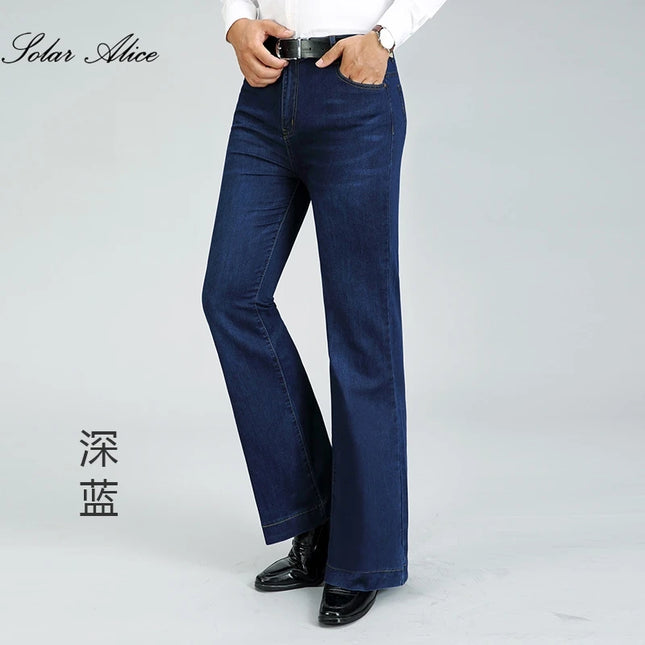 2026 Cuatro Estaciones de Hombre Nuevos Jeans Acampanados de Tiro Medio Elásticos de Pierna Acampanada de Negocios Tendencia de Moda Casual Pantalones de Pierna Ancha