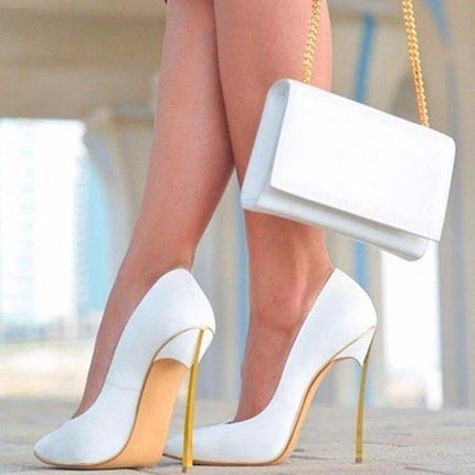 Rose Matte Leather High Heels Stilettos Metallic Heels Women Sexy Pointy Toe 10CM Blade Heels Pumps Slip On Party Ball Shoes