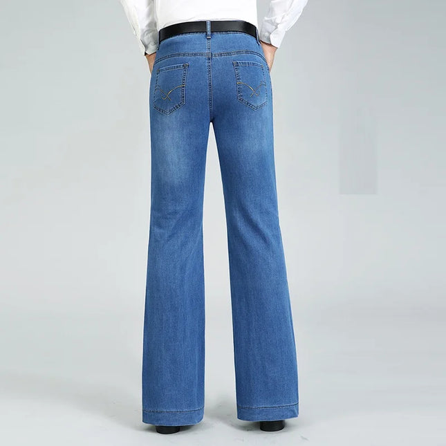 2026 Cuatro Estaciones de Hombre Nuevos Jeans Acampanados de Tiro Medio Elásticos de Pierna Acampanada de Negocios Tendencia de Moda Casual Pantalones de Pierna Ancha