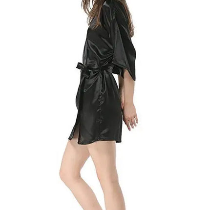 New Black Chinese Women's Faux Silk Robe Bath Gown Hot Sale Kimono Yukata Bathrobe Solid Color Sleepwear S M L XL XXL NB032