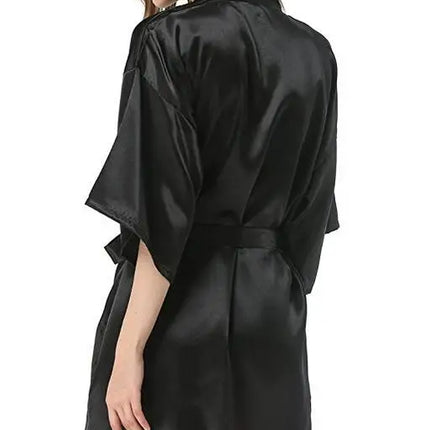New Black Chinese Women's Faux Silk Robe Bath Gown Hot Sale Kimono Yukata Bathrobe Solid Color Sleepwear S M L XL XXL NB032