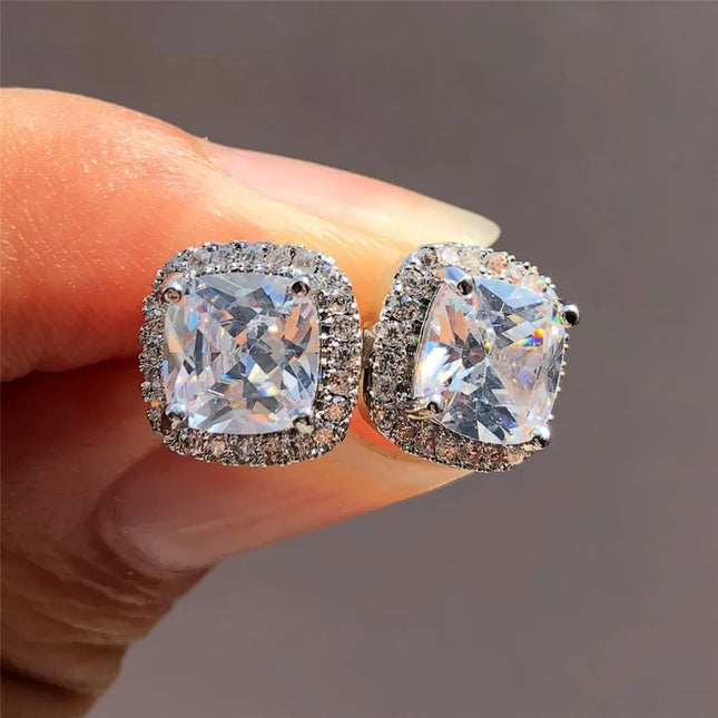 Luxury Female Yellow Pink Stone Earrings Fashion Silver Color Wedding Jewelry Vintage Double Stud - product image 2