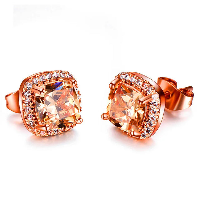 Luxury Female Yellow Pink Stone Earrings Fashion Silver Color Wedding Jewelry Vintage Double Stud - product image 23