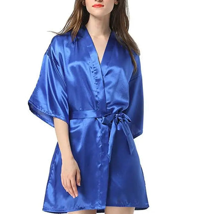 New Black Chinese Women's Faux Silk Robe Bath Gown Hot Sale Kimono Yukata Bathrobe Solid Color Sleepwear S M L XL XXL NB032